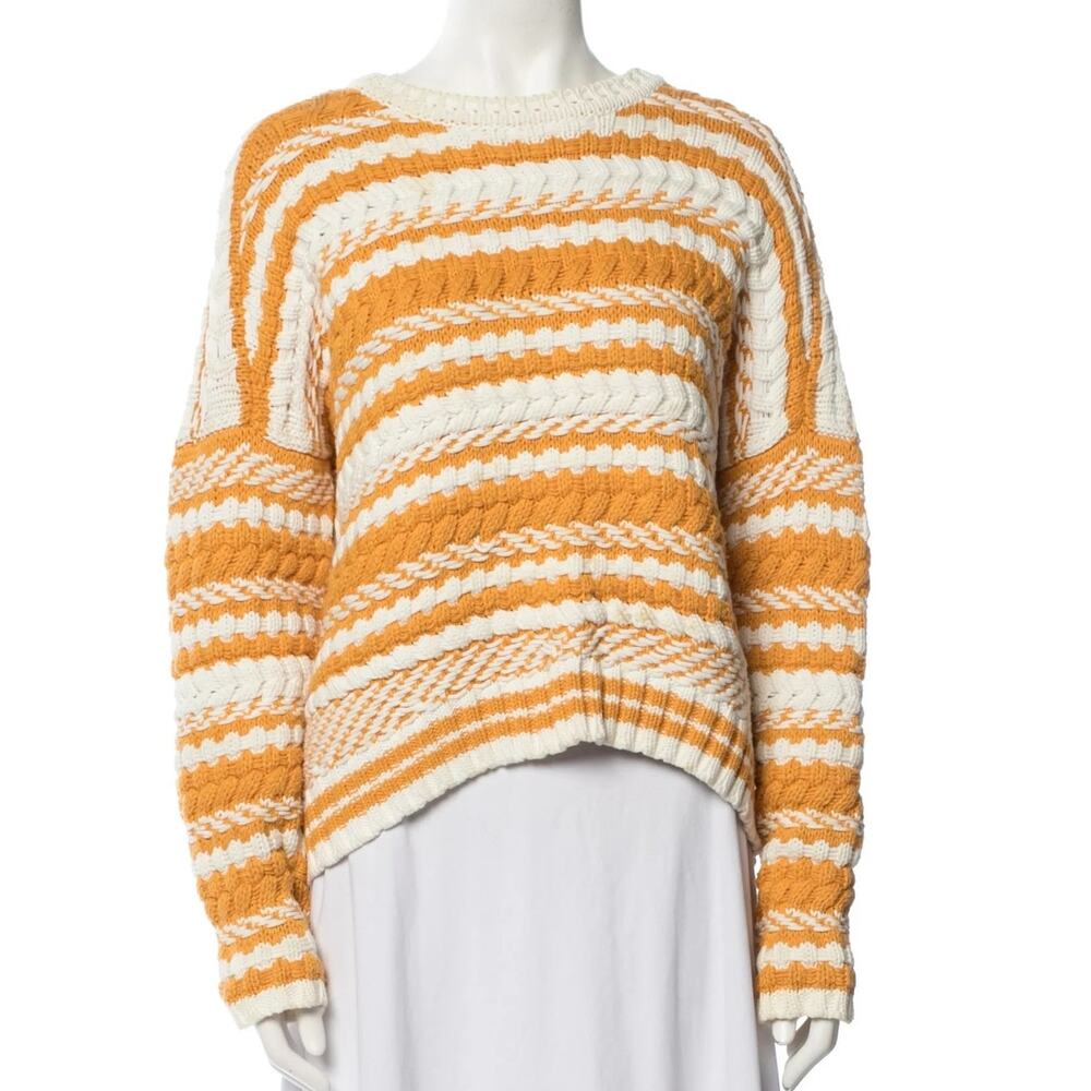 Maje Crew Neck Striped Knit Chunky Sweater Orange White Size 1 Small
